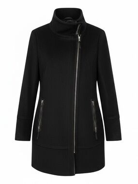 Calvin Klein Black Zip-Front Funnel Neck Pea Coat
